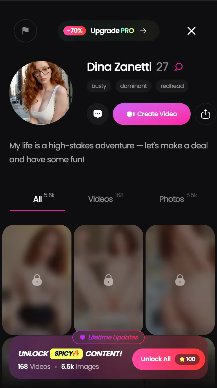 GoLove character profile showing the Videos and Photos library tabs on mobile